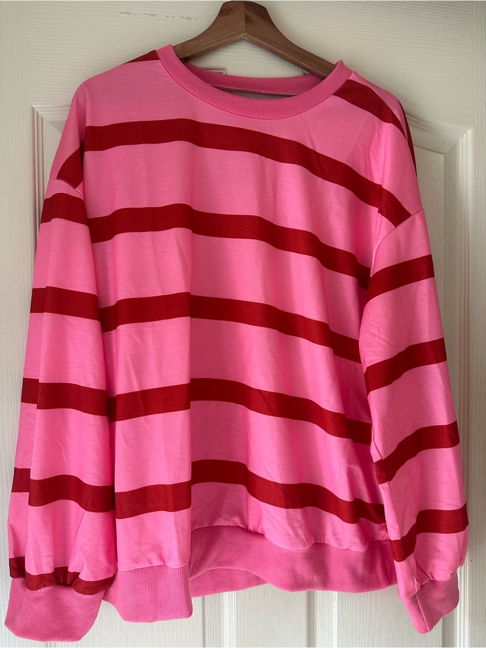Pink and Red Striped Crewneck Sweatshirt